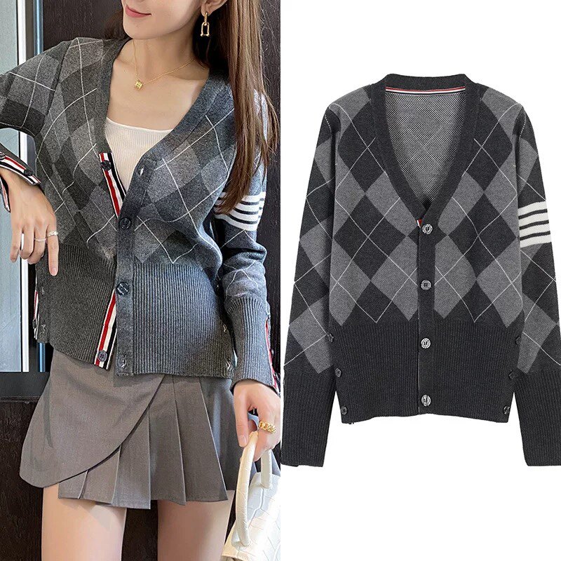 TB wool knitting shirt loose 21 new color color - clay diamond quadbar to repair V - collar sweater coat woman