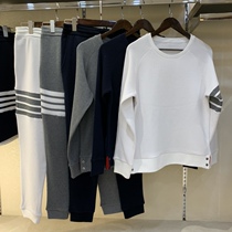 TB Waffle Sweater Pants Set Round Neck Pure Cotton Versatile Casual Trend Mens and Womens Couples Cotton Trousers New