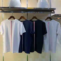 TB round neck short-sleeved T-shirt 22 years new summer and autumn T-shirt men and women couples pure pearl cotton off-white loose four bars