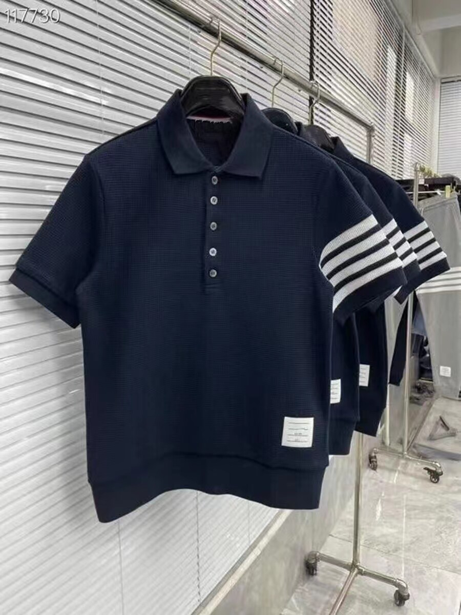 TB waffle POLO shirt short-sleeved summer tide brand four-bar yarn-dyed stripe casual lapel men's and women's five-point shorts
