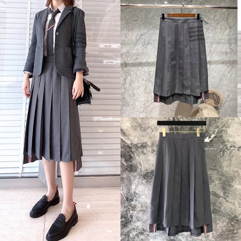 TB fold skirt Summer Crossing Irregular Suite Suite Dress Commuter tide Half-Tall Dress Umbrella Blue-gray