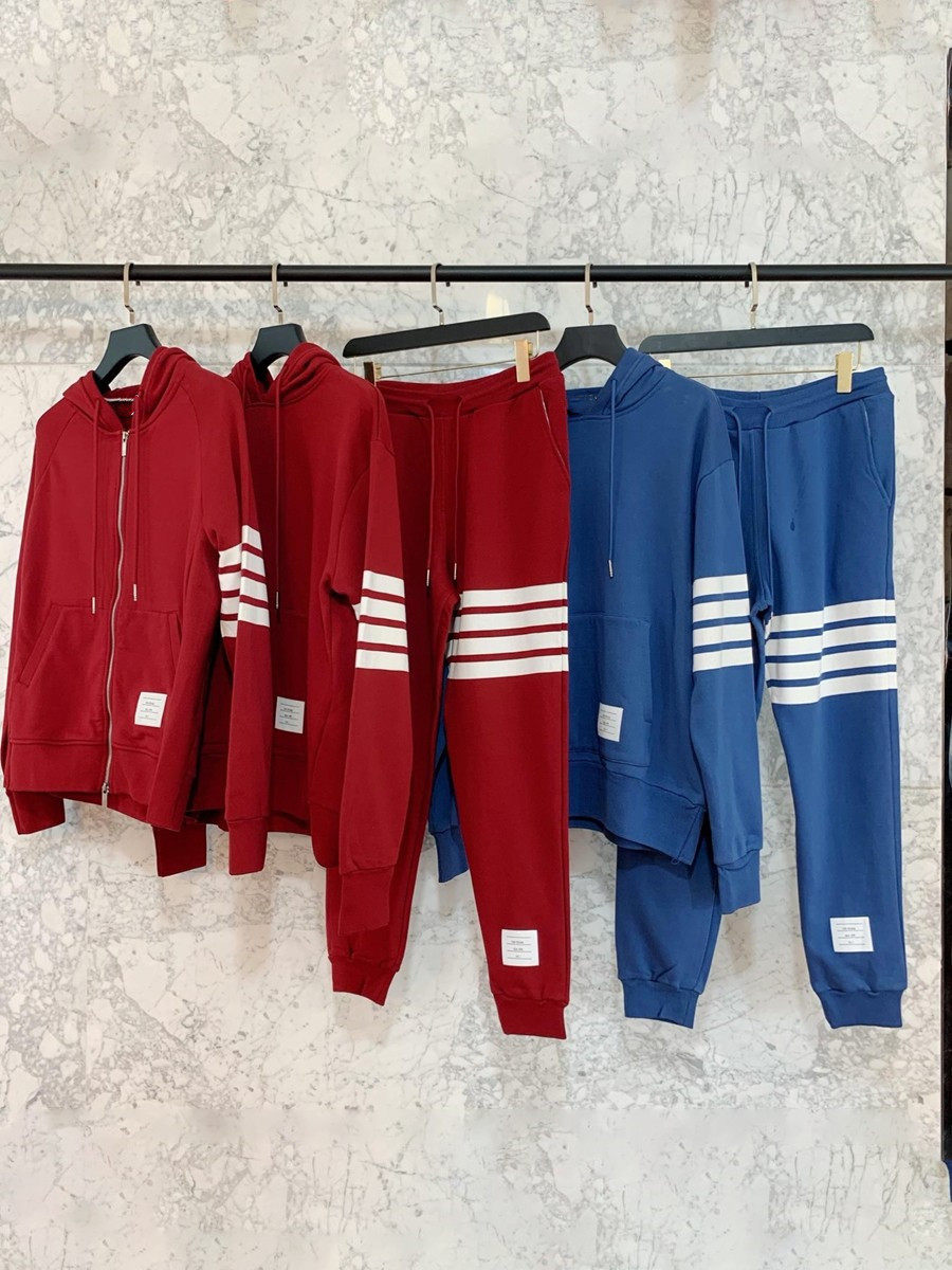 TB pullover suit new hooded four-bar yarn-dyed smog blue wine red men and women couples new sweater and trousers