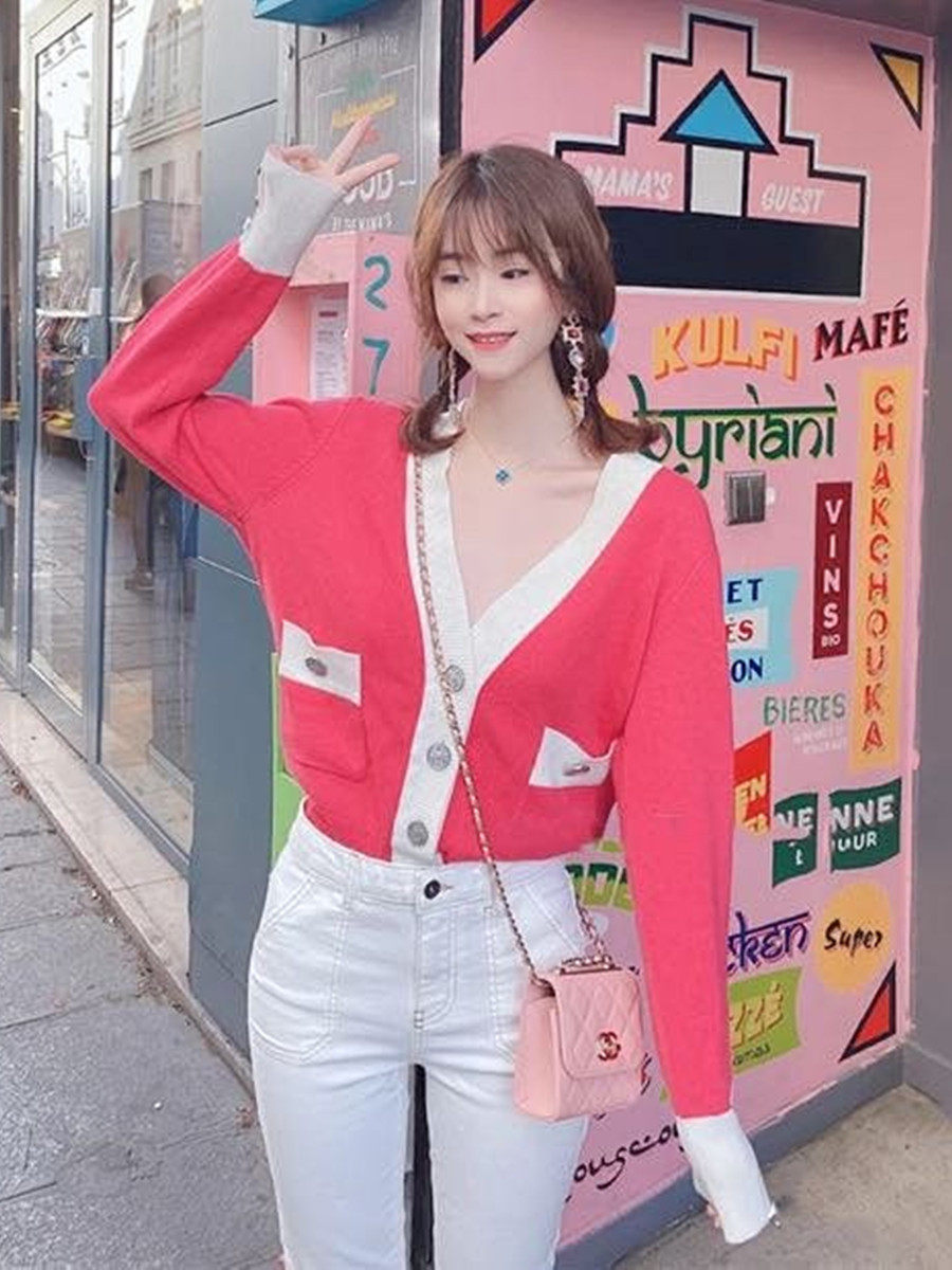 New jacket metal buckle crashes sweet wool mixed casual wool mixed lady knitted sweater