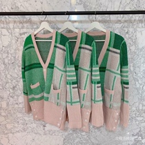 TBV collar sweater sweater spring new striped loose plaid wool plaid long-sleeved cardigan for men and women