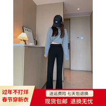 700G velvet for autumn and winter looks thin high waist buttocks shape leisure elastic belly cover all-match casual trousers