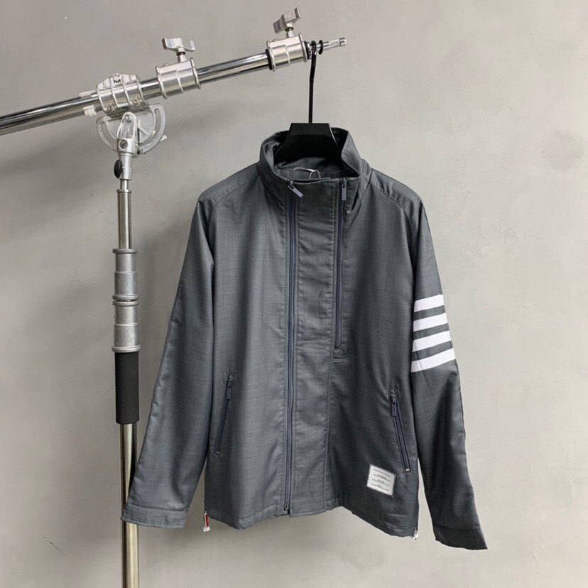 New TB stand-up collar double zippered with long section of submachine jacket Jacket Dressing Style Casual Jacket Easy for men and women Four bars 
