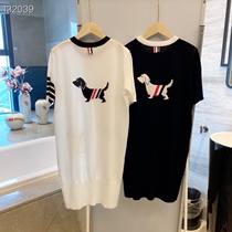TB ice silk dress T-shirt skirt short-sleeved four-bar puppy casual riding the wind and waves sister same style tide summer knitting