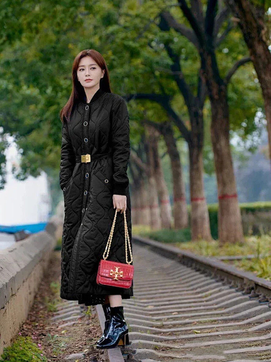 TB cotton coat diamond loose metal button with thin straight tube leisure and long female coat