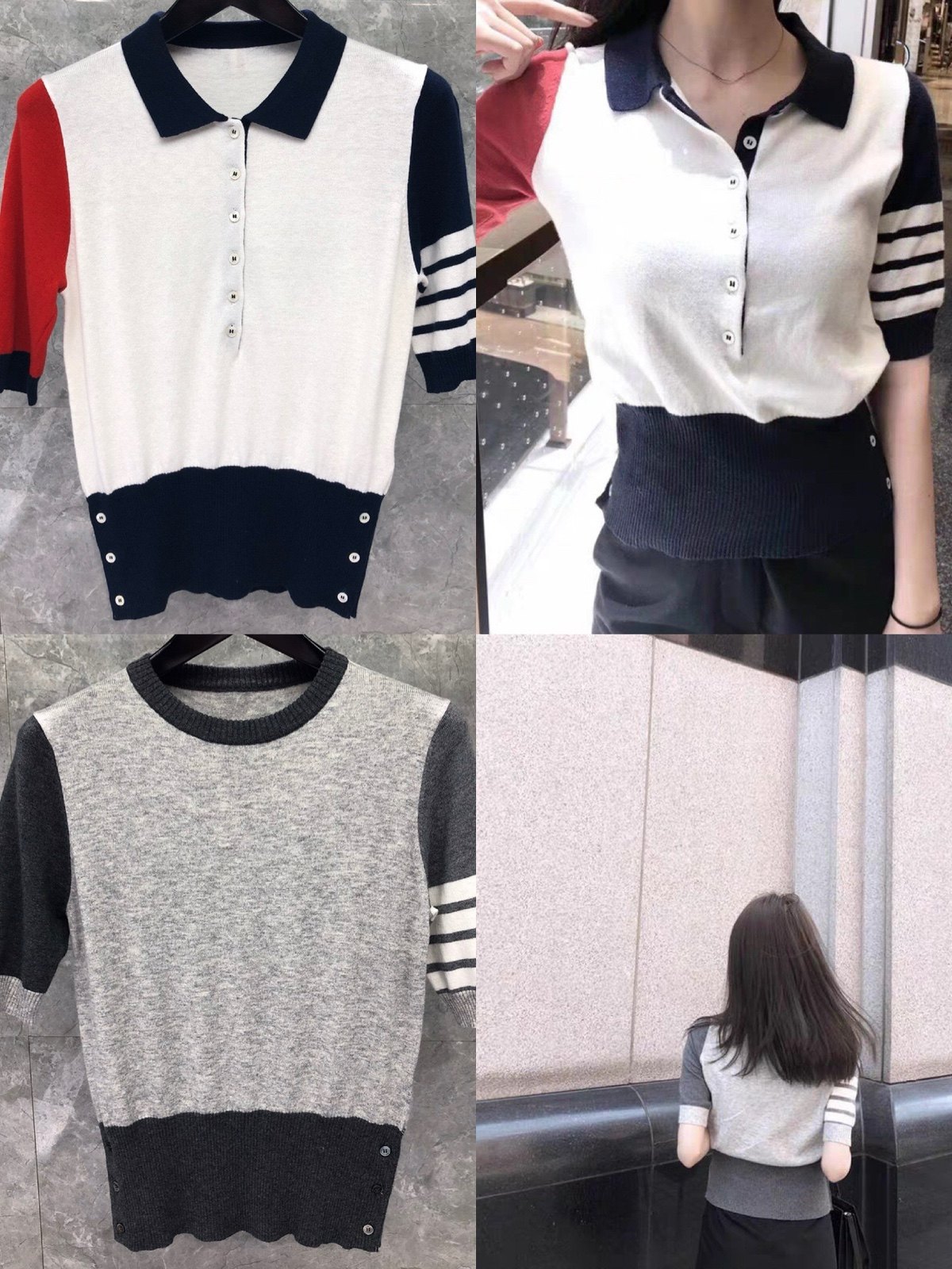 TB Short Sleeve T-shirt knitting polo shirt summer New thin commuter tide female round-collar clamping quadruple-bumped five-pocket air conditioning t