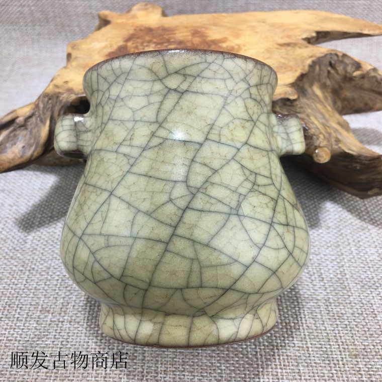 【伝来】古董品 唐物 宋官窯 古陶磁器 祭紅釉獸耳瓶 大宋御哥窯款 置物擺件 旧蔵☆中国古美術 老窑瓷器古瓷陶器唐宋古瓷宋代官窑传世双耳开片哥窑小罐一件