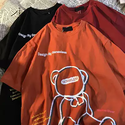 Korean version of High Street national tide design fun bear graffiti printing short sleeve T-shirt men and women loose ancient 2021 spring and summer