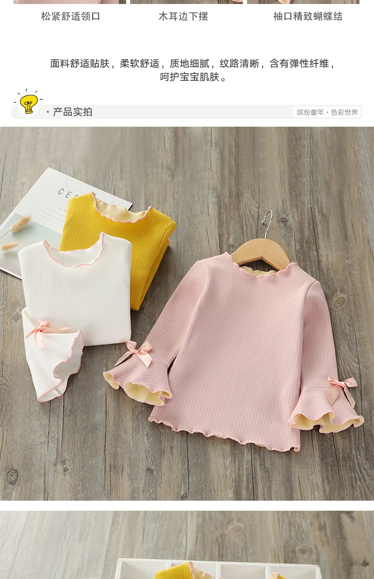 Áo sơ mi nữ mùa đông 2018 mới cộng với áo thun cotton nhung ấm áp cho bé áo sơ mi dài tay đồ bé gái