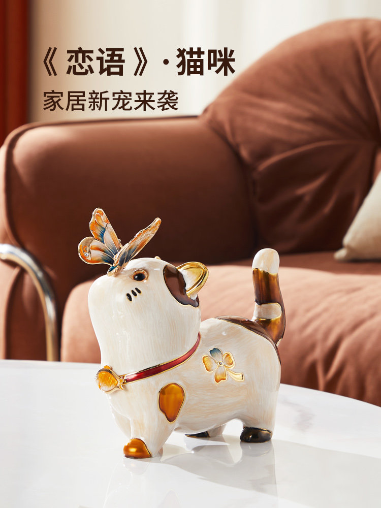 Эмаль светлого цвета, роскошное современное высококлассное украшение lucky cat для гостиной, настольное украшение для дома, милое украшение для кошек Изображение 1