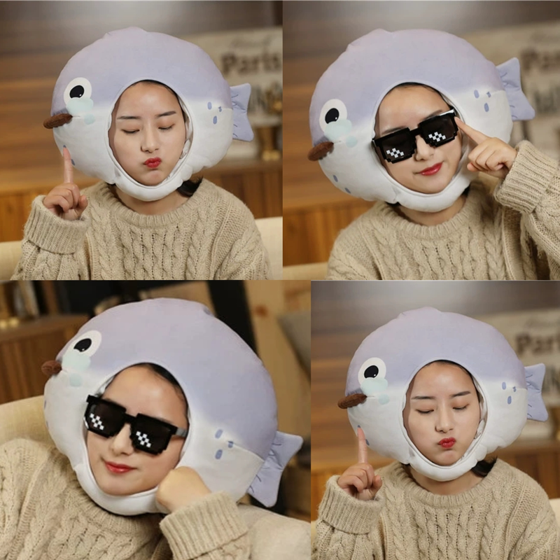 Girly Heart Cute Funny Parent-Child Stuffed Salted Fish Pufferfish Headgear Hat Cartoon Performance Photo Headdress Props Fish