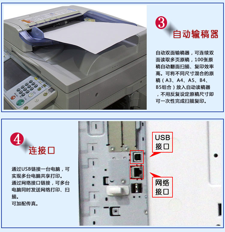 Máy quét laser sao chép hỗn hợp in đen trắng kết hợp mạng lớn đa chức năng ba trong một Ricoh MP5001 - Máy photocopy đa chức năng