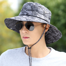 Sun Hat mens hat Outdoor summer big cornice fisherman hat Sun hat Fishing hat Male camouflage sunscreen hat Youth