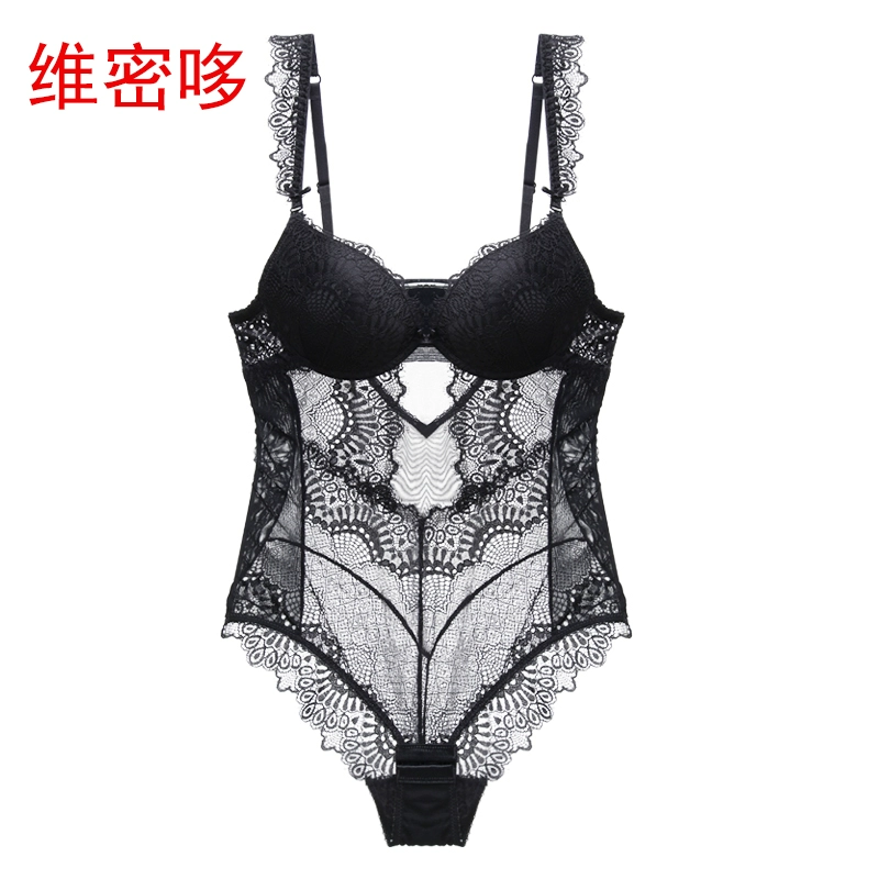 Victoria Secret Secret Sexy Phối cảnh cảm xúc điêu khắc Bộ đồ lót lưới Gạc rỗng Gõ ren gợi cảm Trim Bộ áo ngực màu đen mỏng - Bộ đồ lót