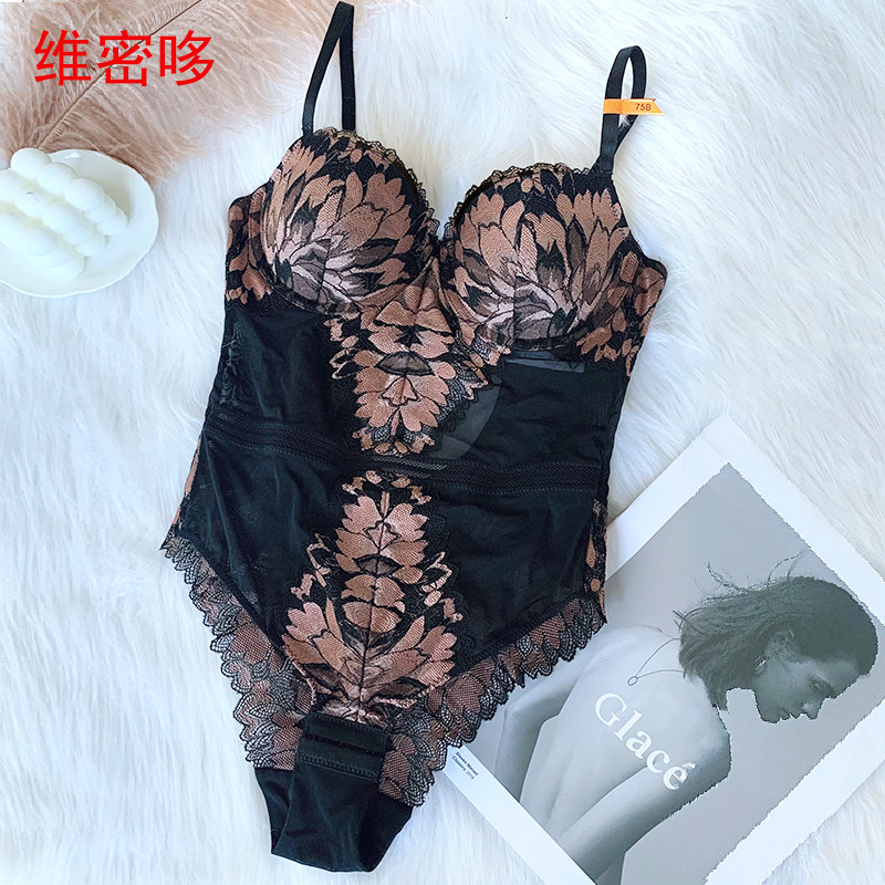Wei Mi Duo one-piece underwear one-piece bra gathers sexy lace embroidery body sculpting close breasts slimming clothes