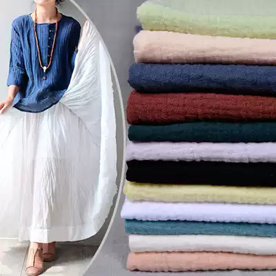 Thickened solid color double-layer cotton crepe linen crepe fabric Chinese style solid color spring and summer dress texture cotton linen fabric fabric