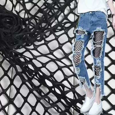 Black and white stretch big mesh fabric Hollow bottoming shirt perforated jeans fishnet eye mesh DIY fabric