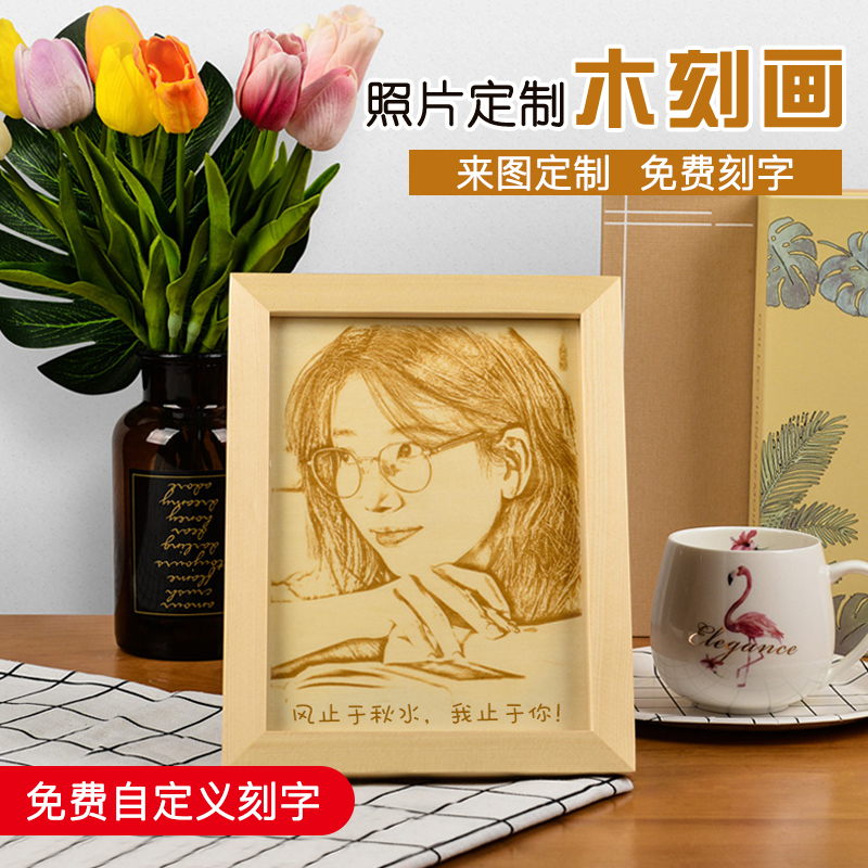 Woodcut painting photo table custom photo frame creative rotation diy handmade gift custom photo homemade decoration