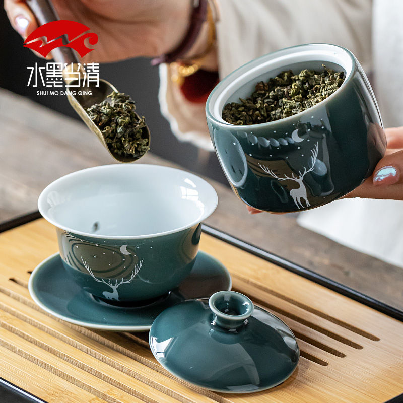 Creative ceramic kung fu tea set suit household of Chinese style restoring ancient ways a visitor office side teapot tea cup contracted