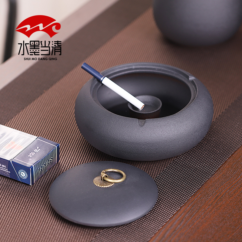Coarse pottery ashtray with cover the fly ash sitting room tea table home furnishing articles ceramic tea set accessories creative restoring ancient ways is large