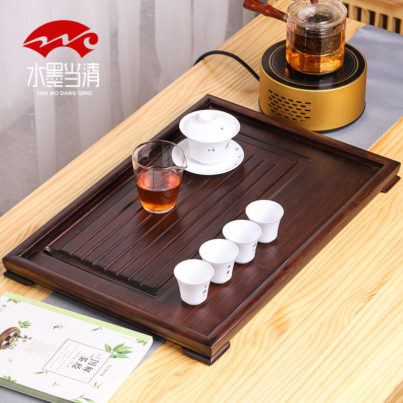 Bamboo Tea Tray Straight Row Style Home Big Number Small Number of Bamboo Kung Fu Tea Set Tea Table Rectangular Brief Nursery Tray Drain