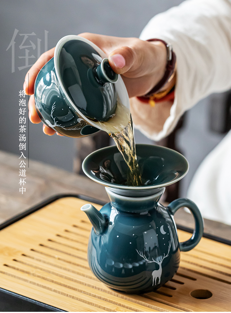 Creative ceramic kung fu tea set suit household of Chinese style restoring ancient ways a visitor office side teapot tea cup contracted