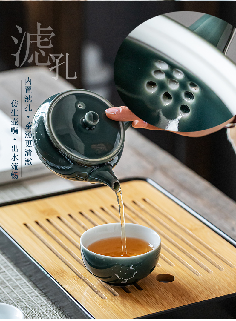 Creative ceramic kung fu tea set suit household of Chinese style restoring ancient ways a visitor office side teapot tea cup contracted