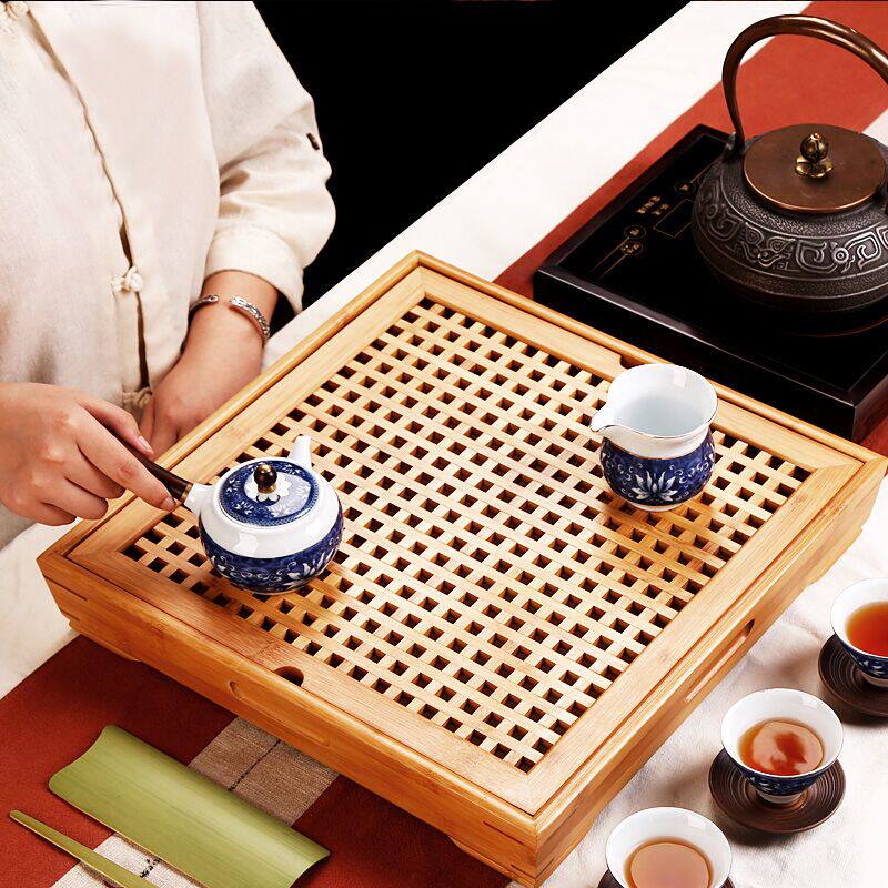 Water storage type Bamboo Tea Tray Home Living Room Brief small number Bamboo Dry tea Tutia Kung fu Tea Tray Square