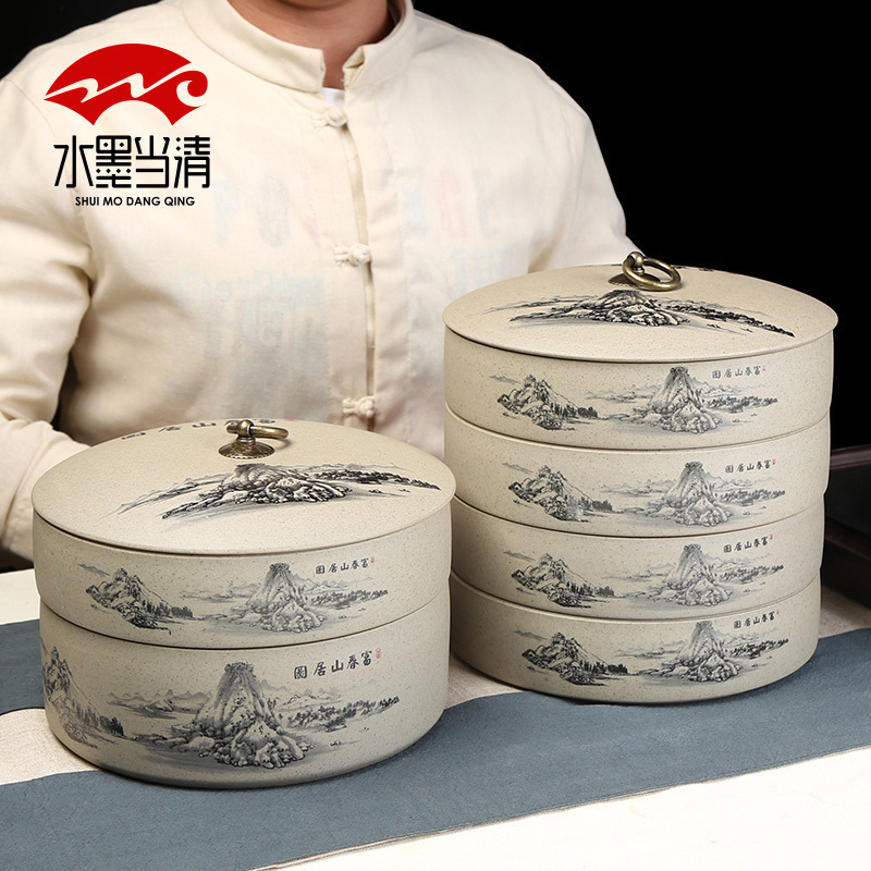 Move seal tea pot puer tea cake store receives ceramic tea wash to writing brush washer pot for wash bath with cover household