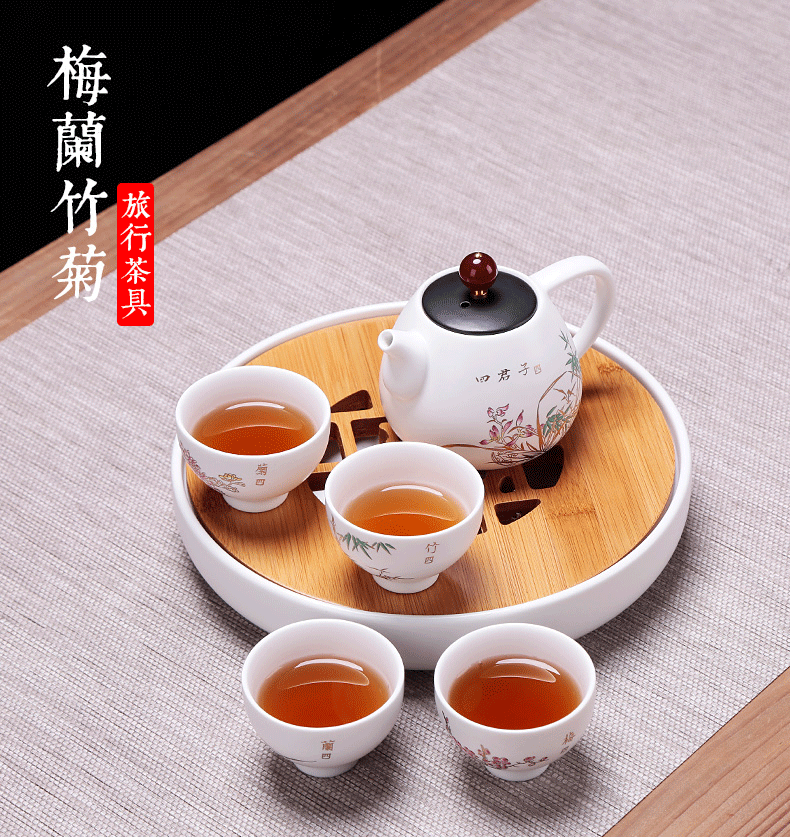 Portable simple set of a pot of four travel car kung fu tea set mini tea tray was suit small ceramic