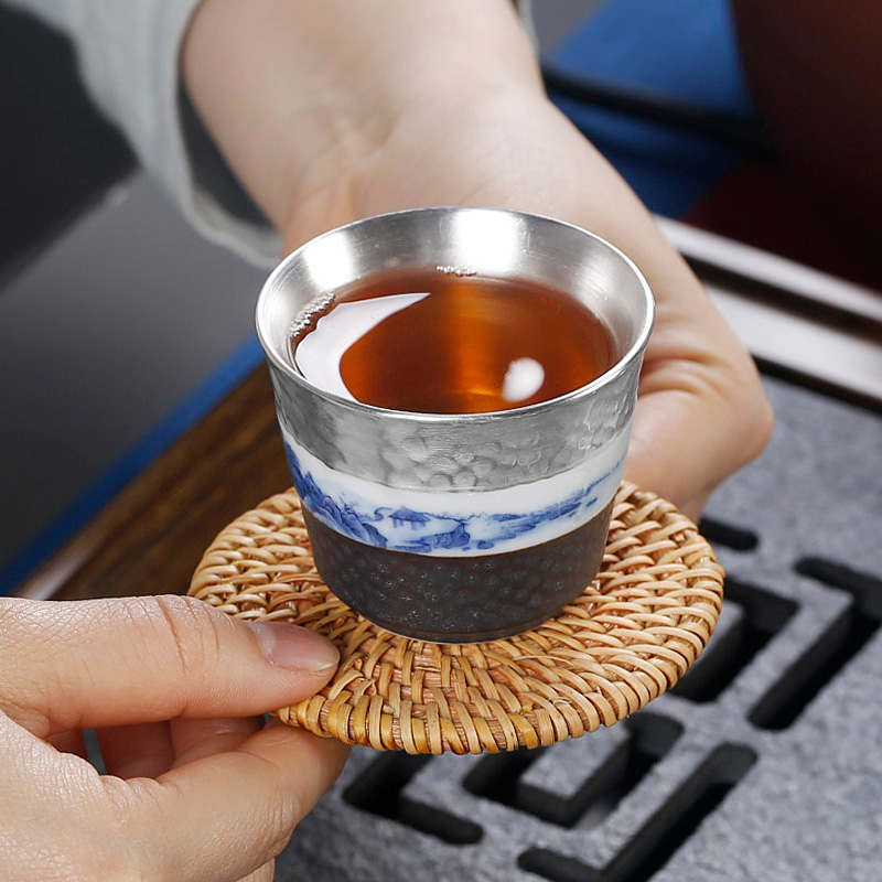 Jingdezhen coppering. As silver kung fu tea set household checking ceramic teapot teacup 6 contracted and I sitting room only