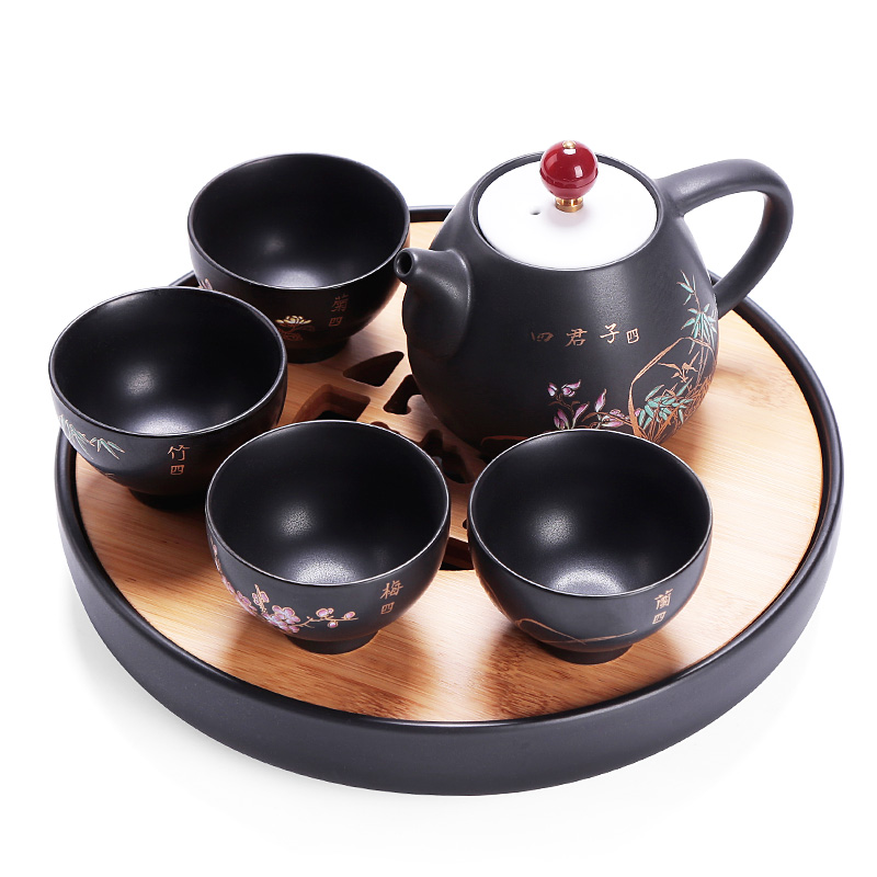 Portable simple set of a pot of four travel car kung fu tea set mini tea tray was suit small ceramic