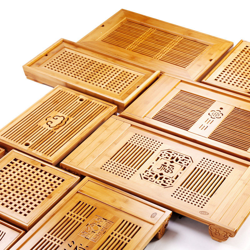 Bamboo Tea Tray Home Drain Type Rectangular Small Bamboo Tea Table Tea Set Tray Large Number Drawer Water Storage Type 