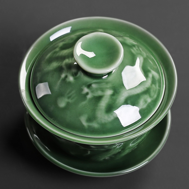 Celadon tureen kung fu tea set ceramic teapot to make tea bowl large bowl three tureen anaglyph dragons