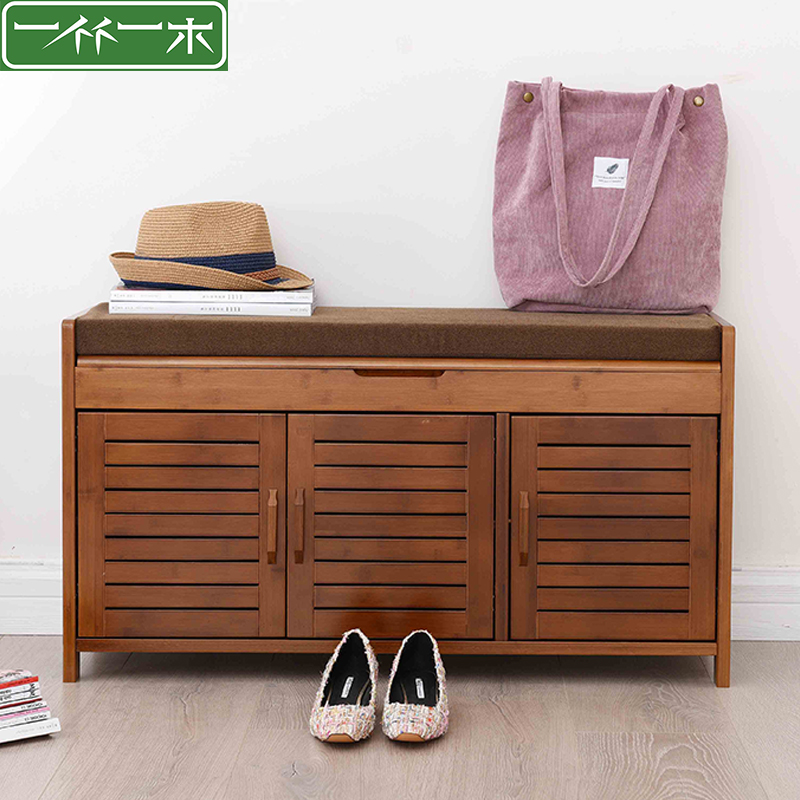 Solid wood shoe changing stool can sit shoe cabinet with door home door breathable soft bag cushion storage storage shoe stool