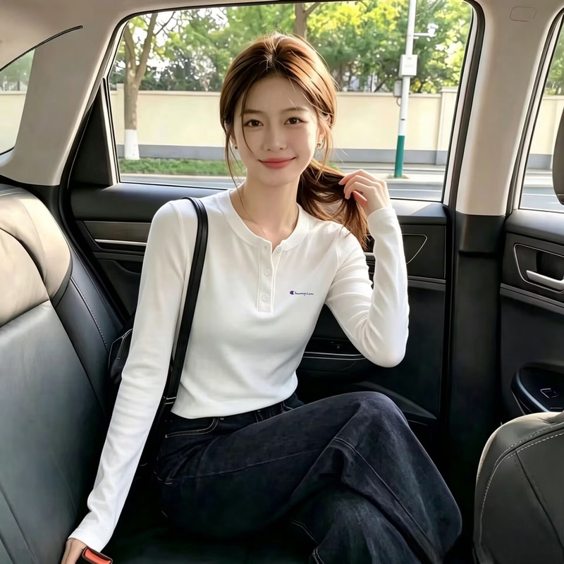 Japanese Style Champion White Pure Cotton Regular Shoulder Long-Sleeve T-Shirt for Women, Slim Fit, 2026 New Spring and Autumn Fashion Outerwear Base Shirt Japanese Style Champion White Pure Cotton Regular Shoulder Long-Sleeve T-Shirt for Women, Slim Fit, 2026 New Spring and Autumn Fashion Outerwear Base Shirt