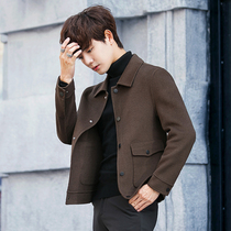 Bifacial Niiniko jacket autumn and winter wool The mens Korean version Short-to-fit youth cashmere jacket trendy