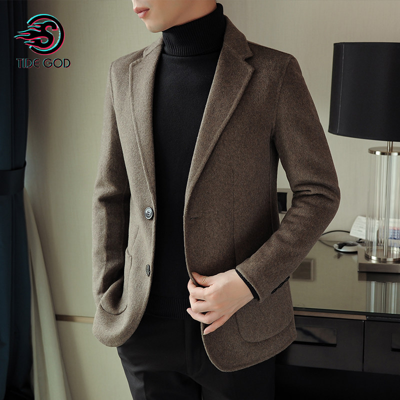 Casual suit men's double-sided woolen woolen suit Korean version slim autumn and winter one-piece cashmere jacket top trendy