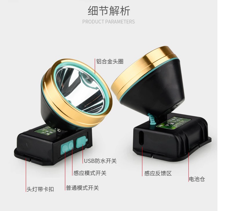 Wadian đầu khai thác điện đeo chói không thấm nước ngoài trời headband của người khai thác với dây thun của tôi ánh sáng màu vàng đèn pin comet