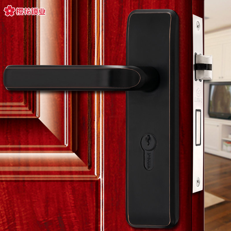 Cherry blossom new zinc alloy C-6868 room door lock indoor board hand lock solid wood door double lock tongue mechanical lock