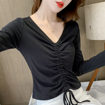  Long-sleeved t-shirt womens autumn and winter 2020 new black inner fit slim v-neck fashion bottoming shirt spring and autumn all-match top