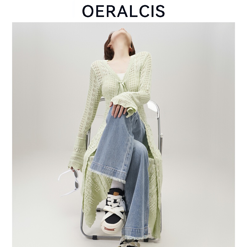Oeralcis【Love You Xu Ruohan Style】High-End Lazy Style Flared Sleeve Long Knitted Cardigan for Summer Oeralcis【Love You Xu Ruohan Style】High-End Lazy Style Flared Sleeve Long Knitted Cardigan for Summer