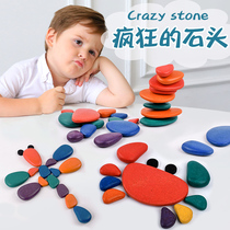 Rainbow cobblestone stacking children train balance creative stack layer of wood toys