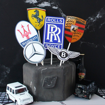 Car logo cake decoration flag male god boyfriend boss birthday cake card license plate cake dessert table