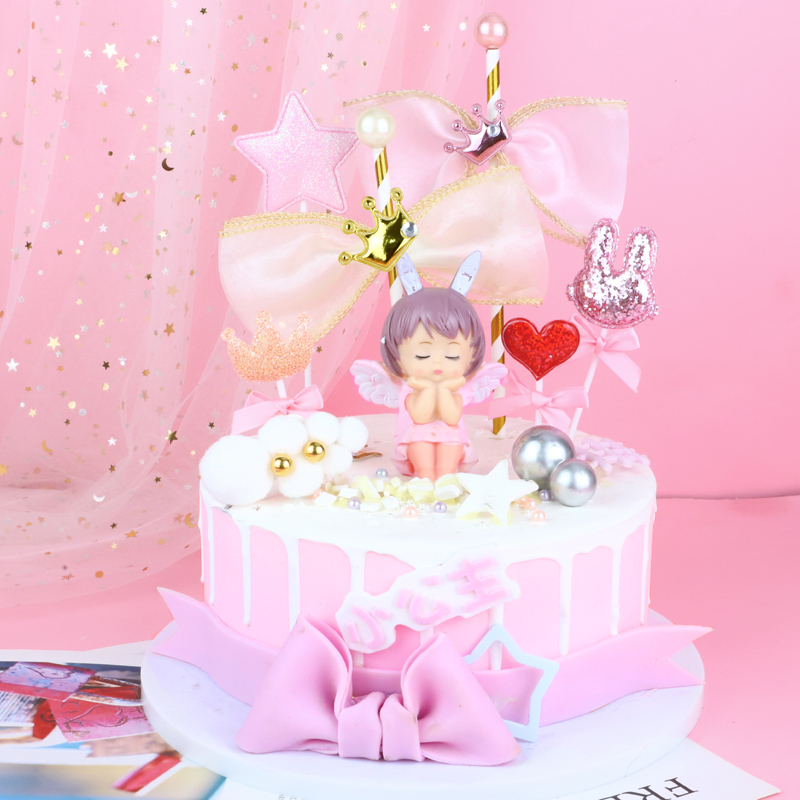 Princess Butterfly Bow Flagcake Decoration plugin mesh girl heart girl age pole straw birthday