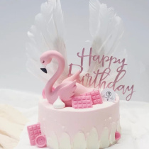 Flamingo cake decoration doll luminous led string cake baking plug-in vinyl Swan birthday ornaments