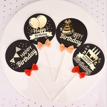 Black English happy birthday balloon cake decoration flag with bow hat dessert table round insert